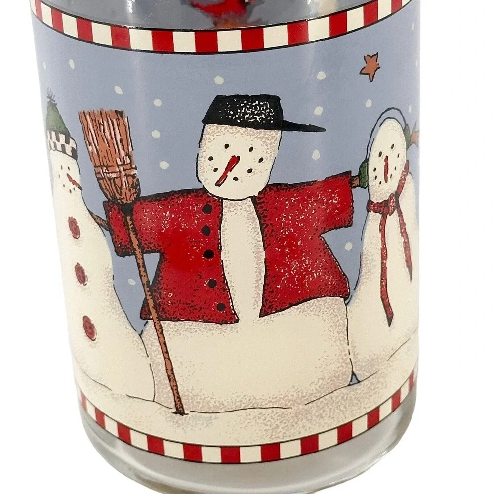 Vtg Snowman Sakura Debbie Mumm 1998 Glass Cookie‎ Canister Jar Country Farmhouse